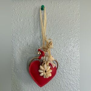 Handmade rearview mirror charm Red Heart-Shaped Ornament with Floral Accent